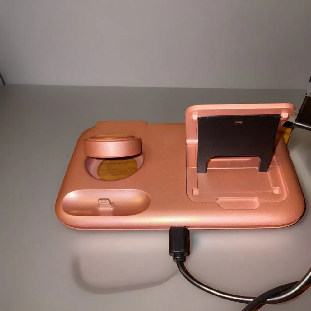 Charging Station 3 in 1 Charger Stand For Apple AirPods Watch iPhone Rose Gold